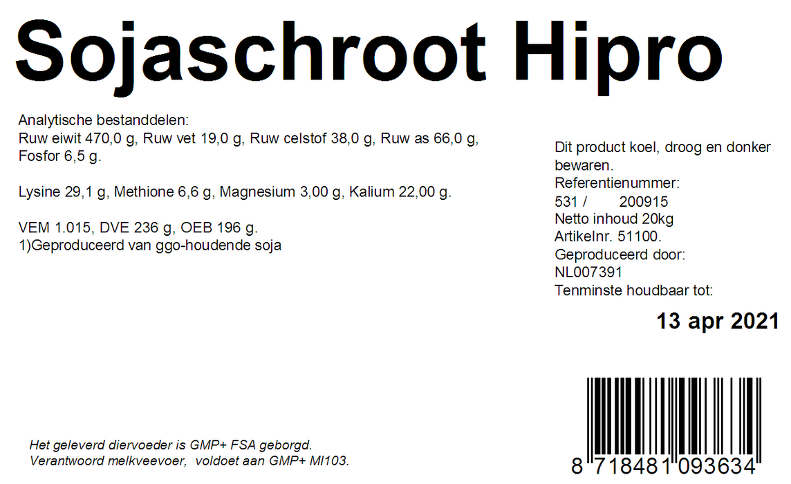 Sojaschroot HiPro NON GMO 47/3.8 20kg