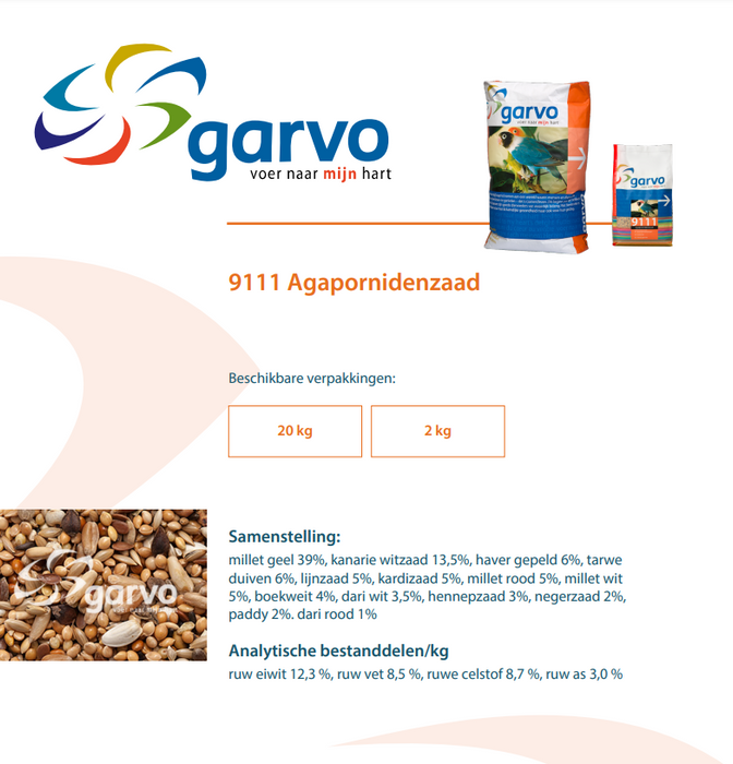 Garvo | Agapornidenzaad 9111 | Agapornis 20kg