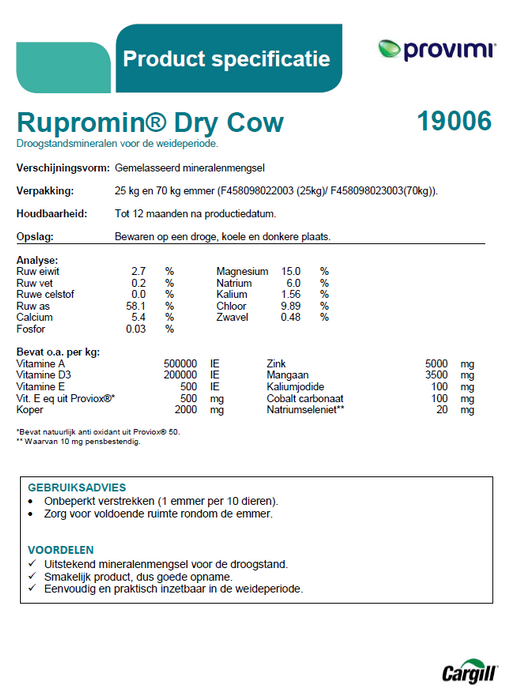 Rupromin Dry Cow Droogstandsmineralen (emmer) 25kg